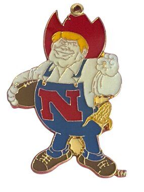 Vintage 80s Herbie Husker Pendant Mascot Nebraska Gold Tone Enamel Sanchez 1.5"